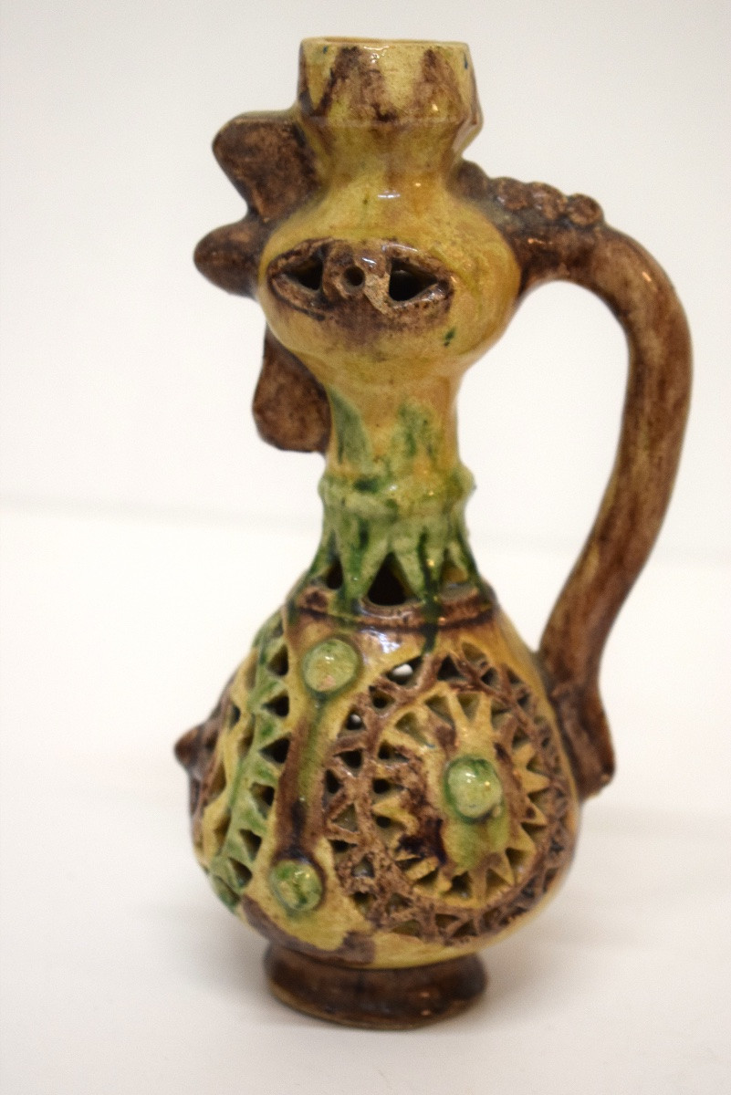 Small Zoomorphic Rooster-shaped Candle Holder In Glazed Earthenware Ref1157 -photo-4