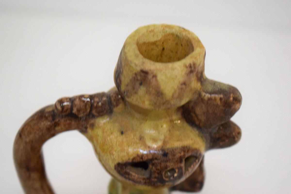 Small Zoomorphic Rooster-shaped Candle Holder In Glazed Earthenware Ref1157 -photo-4