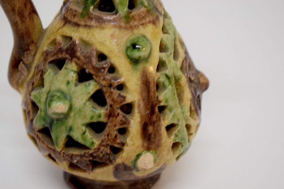 Small Zoomorphic Rooster-shaped Candle Holder In Glazed Earthenware Ref1157 -photo-5