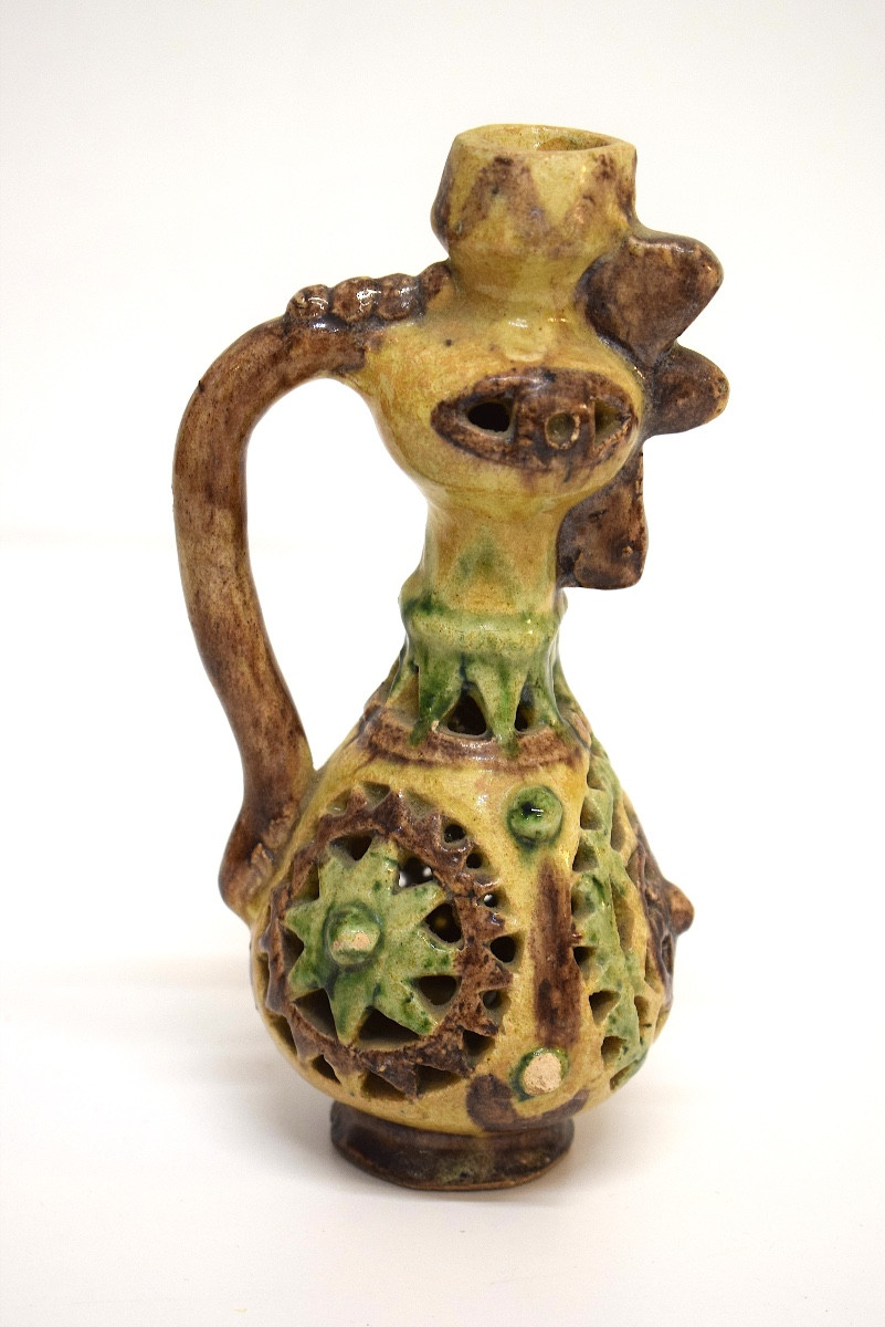 Small Zoomorphic Rooster-shaped Candle Holder In Glazed Earthenware Ref1157 