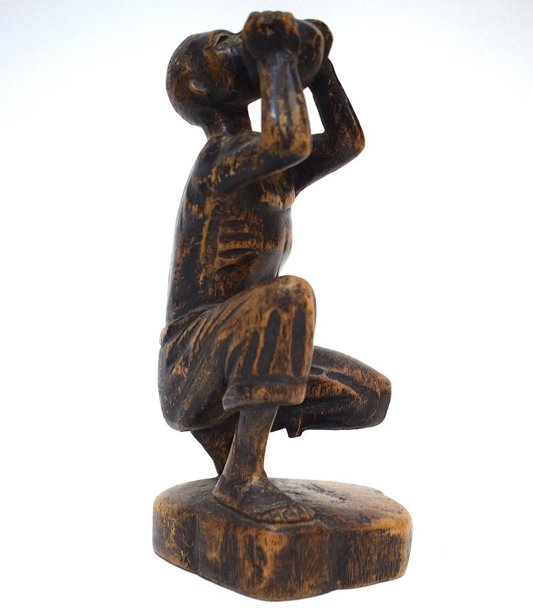 Statue coloniale en bois sculpté homme aux champs art populaire signé ref1159 -photo-1