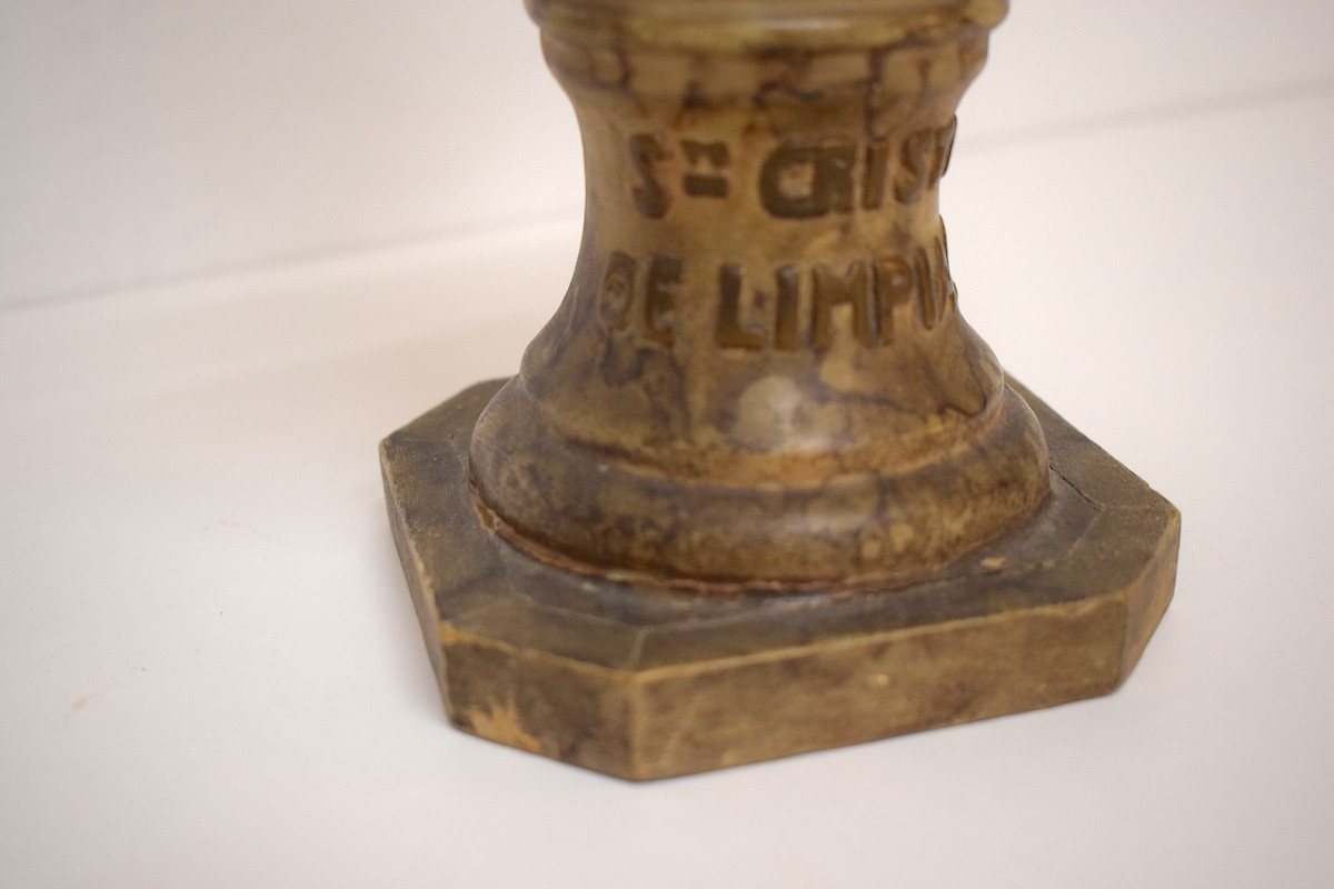 Buste du Christ en terre cuite peinte et  yeux en sulfure  Espagne   ref1165   -photo-3