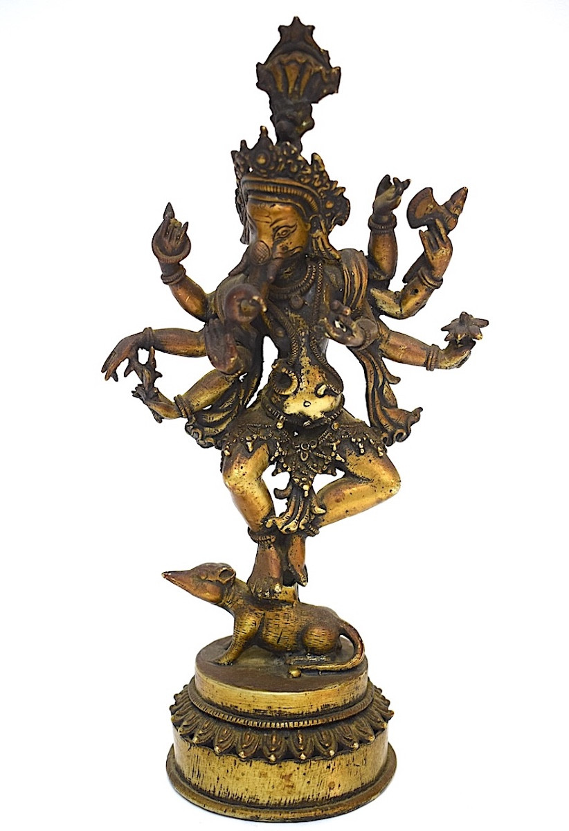 Bronze Statuette, 27 Cm, Depicting Ganesh On Mushika, India, Ref1170