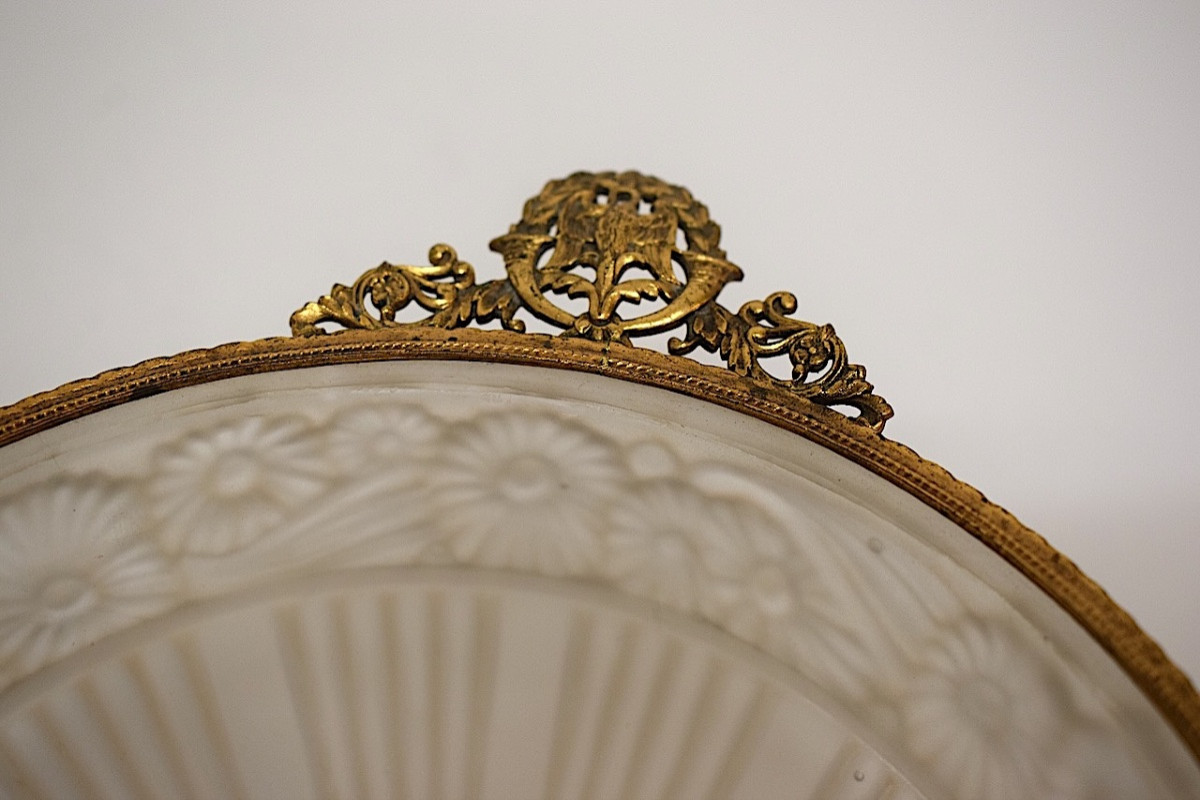 Art Deco Bowl Signed Lorrain Nancy In Pressed Molded Glass Mounted In Gilt Bronze Ref1172 -photo-2