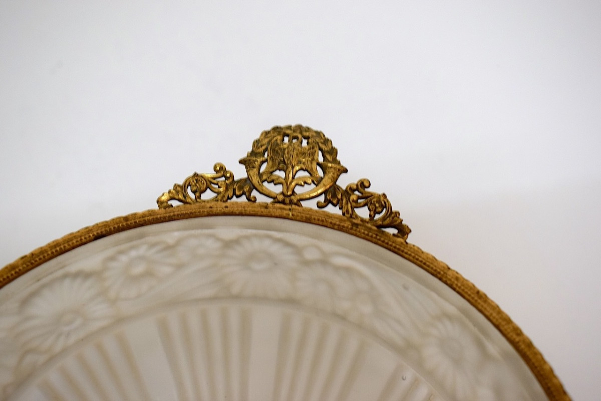 Art Deco Bowl Signed Lorrain Nancy In Pressed Molded Glass Mounted In Gilt Bronze Ref1172 -photo-3