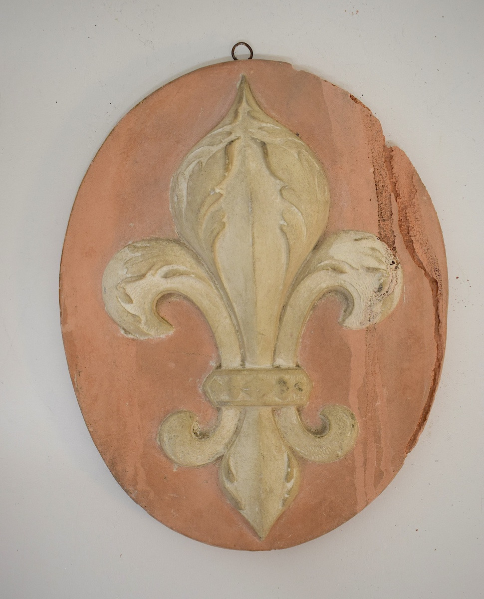 Médaillon en plâtre décor  fleur de lys roi royauté époque 1882  ref1078-photo-3