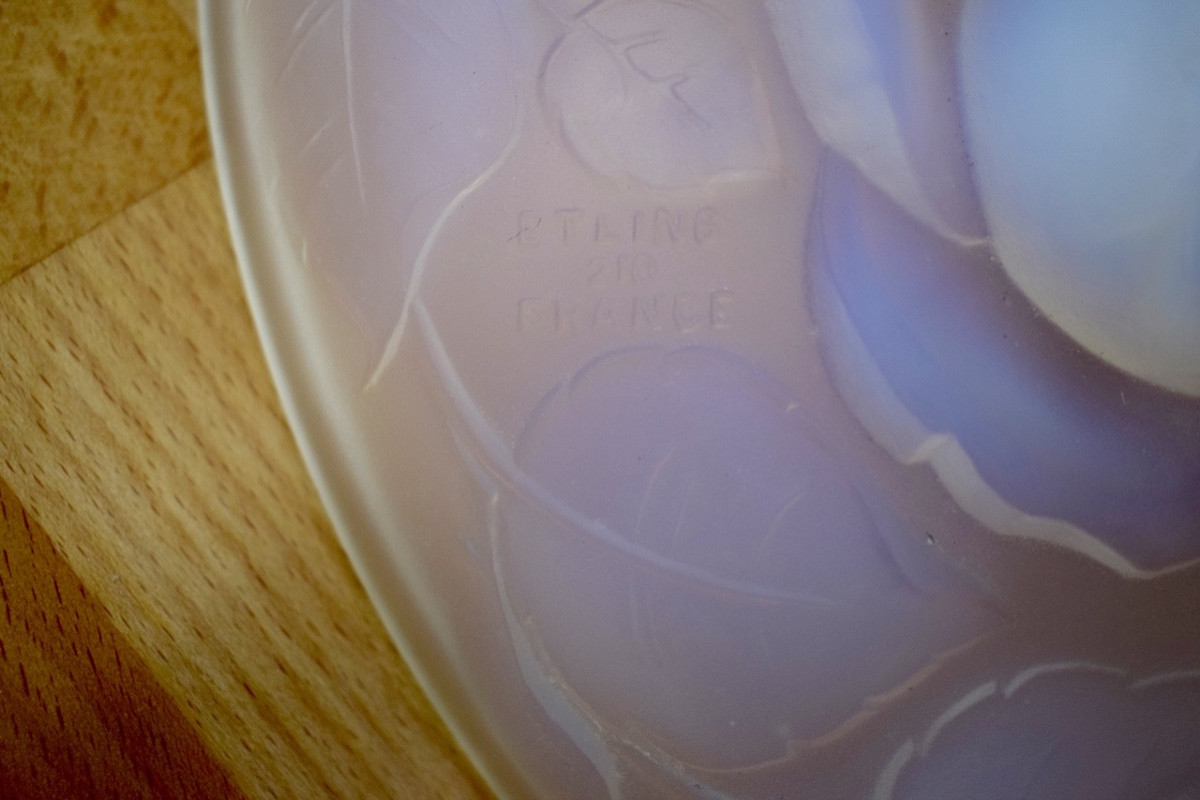 Etling Art Deco Fruit Bowl In Opalescent Glass And Rosewood Base Ref1175 -photo-4