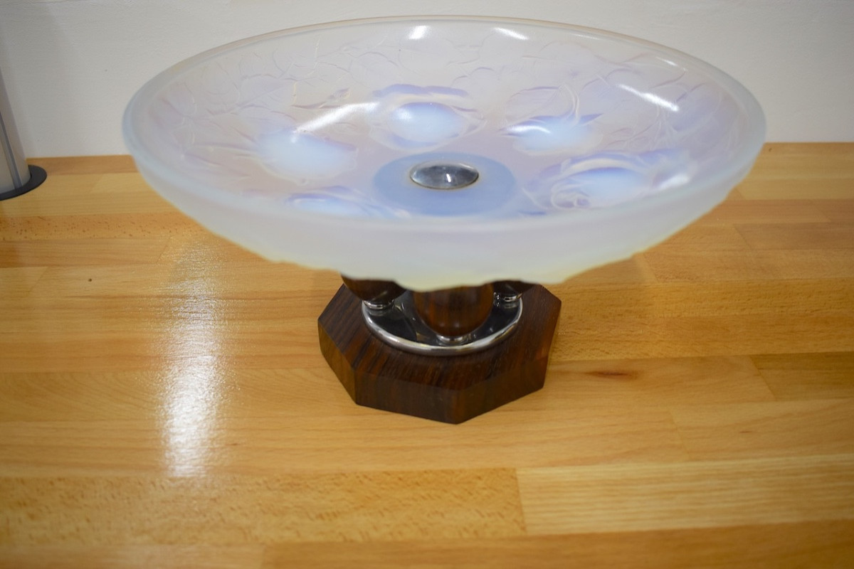Etling Art Deco Fruit Bowl In Opalescent Glass And Rosewood Base Ref1175 -photo-5