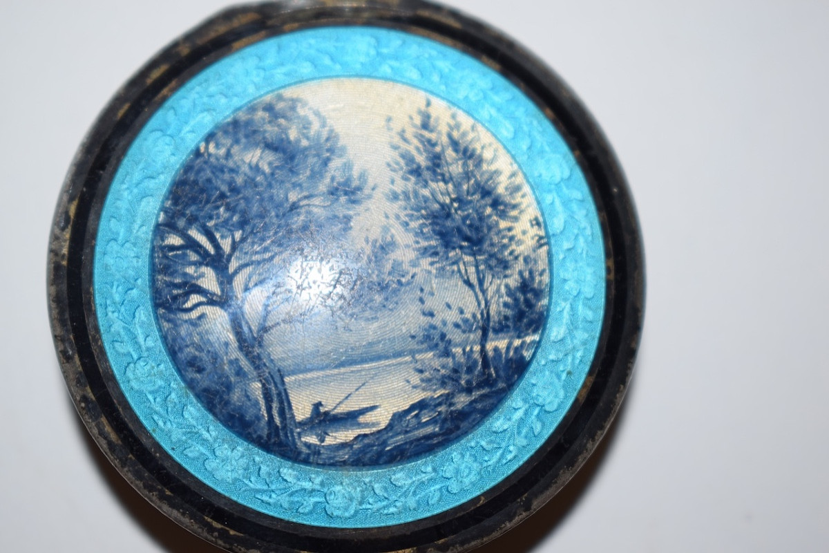  boite argent massif guilloché paysage émaillé  miniature St COROT ref118