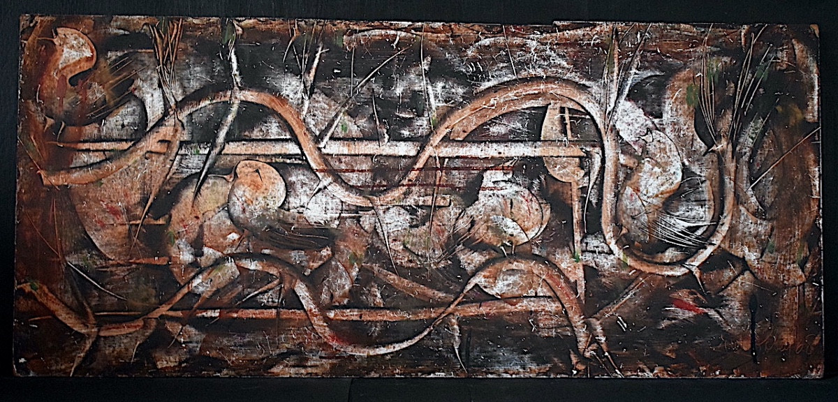 Technique mixte abstrait signé à identifier daté 1968 XX ème siècle RT1387-photo-3