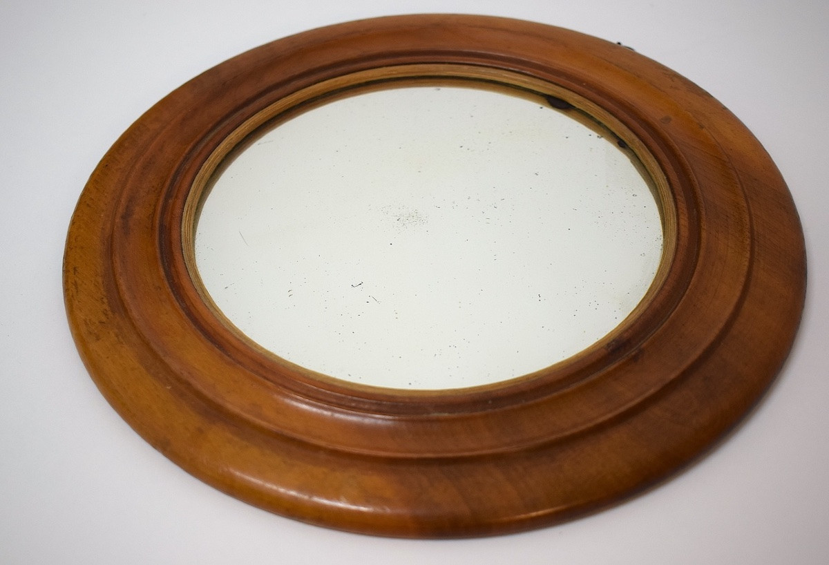 Folk Art Round Alcove Mirror Wood And Mercury 18th-19th Century Ref1189 -photo-3