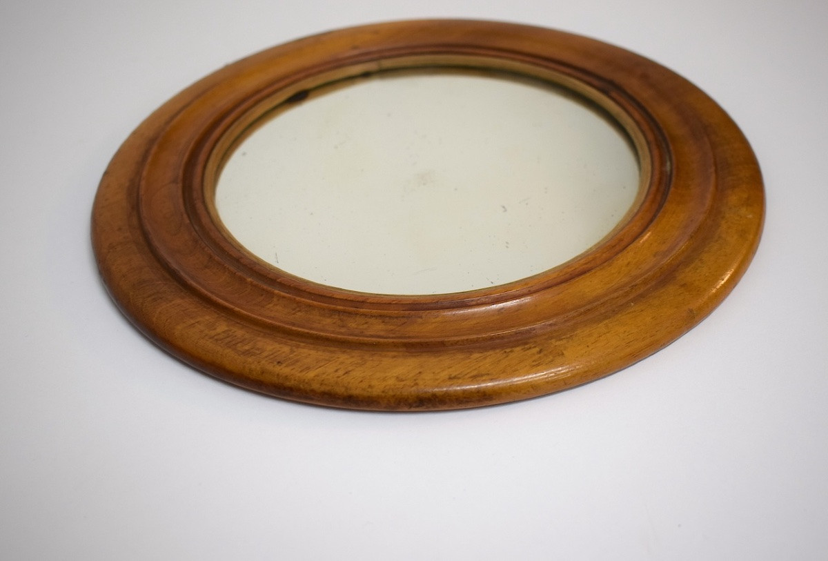 Folk Art Round Alcove Mirror Wood And Mercury 18th-19th Century Ref1189 -photo-1