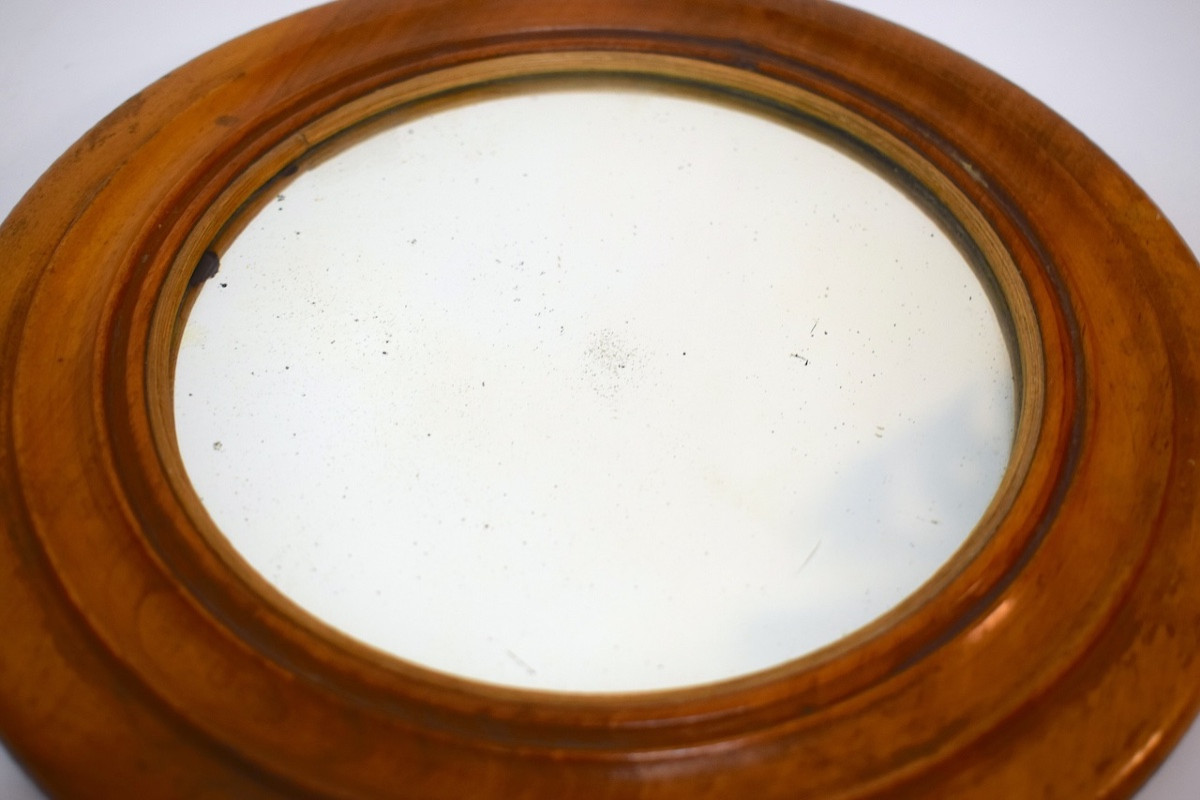Folk Art Round Alcove Mirror Wood And Mercury 18th-19th Century Ref1189 -photo-2