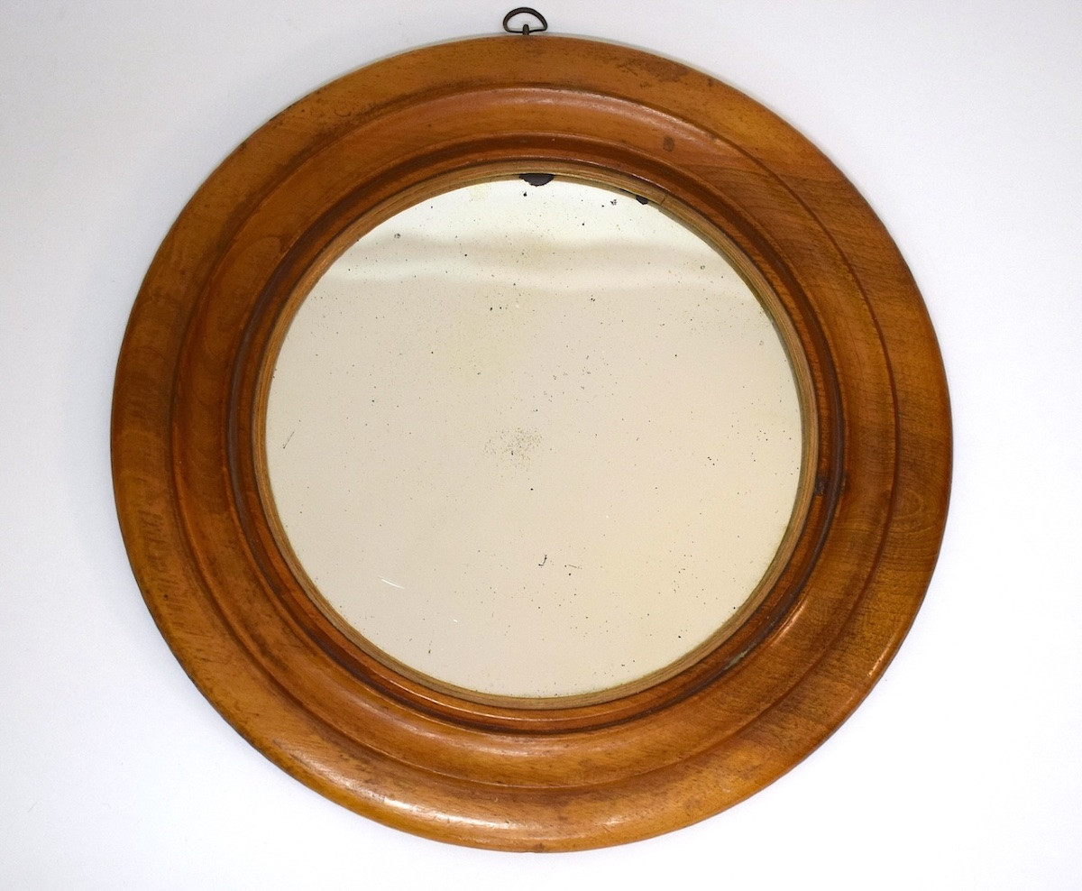 Folk Art Round Alcove Mirror Wood And Mercury 18th-19th Century Ref1189 -photo-5