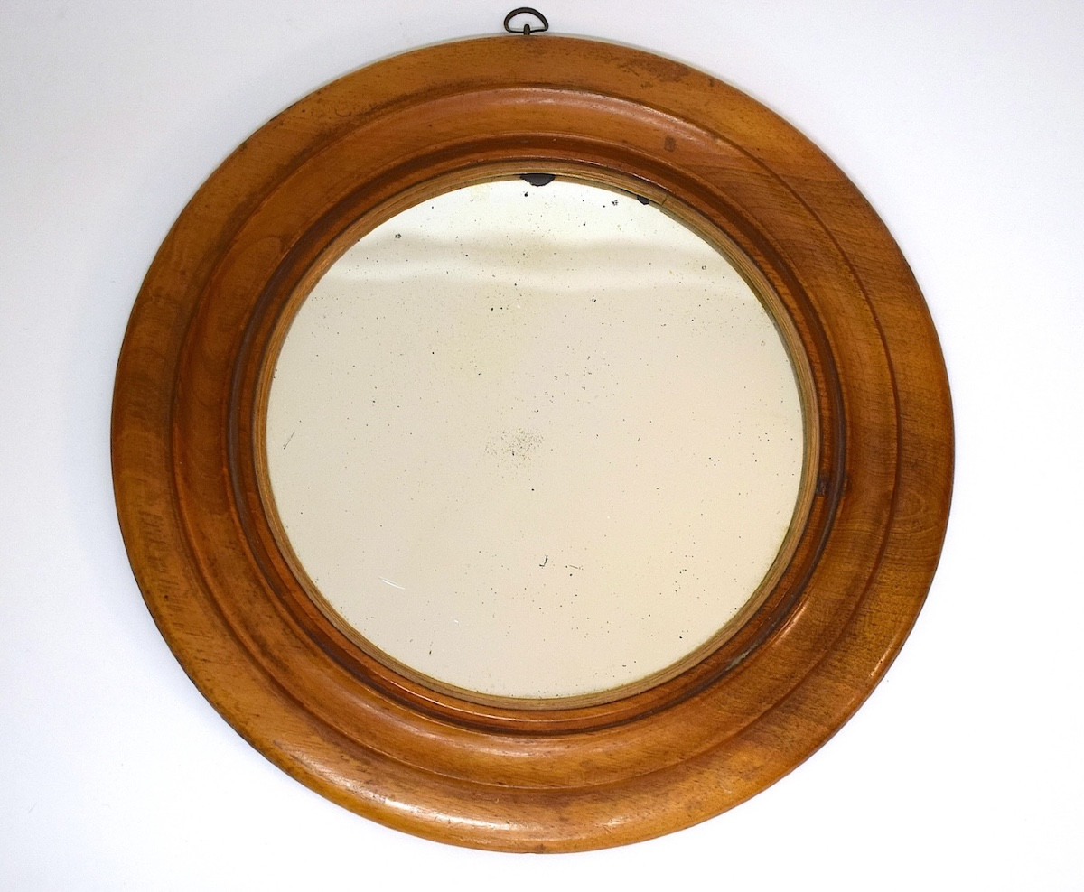 Folk Art Round Alcove Mirror Wood And Mercury 18th-19th Century Ref1189 