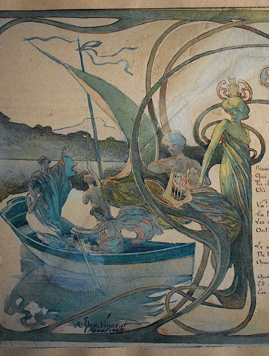ELOY VINCENT aquarelle épithalame poème embarquement pour cythère mariage Art Nouveau RT1388-photo-3