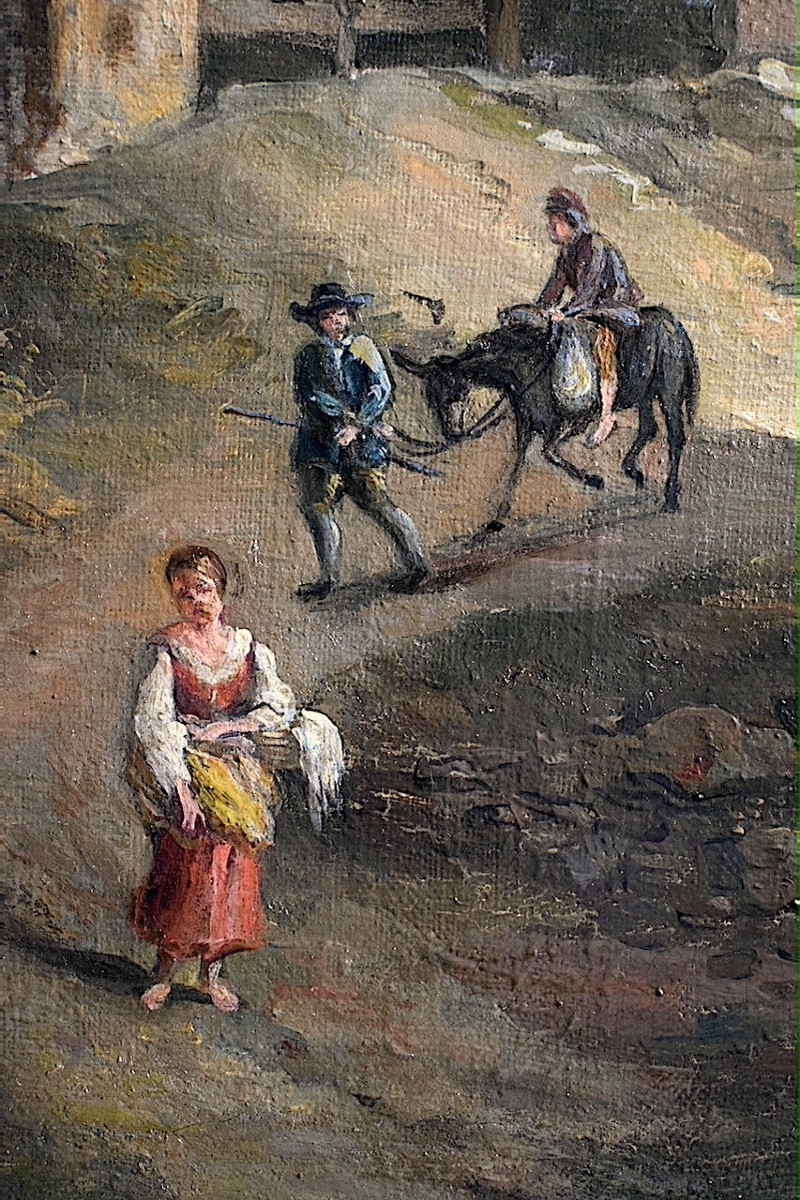 Scène de genre à la campagne Italie  personnages animaux ruine  XIX ème siècle non signé RT1389-photo-2