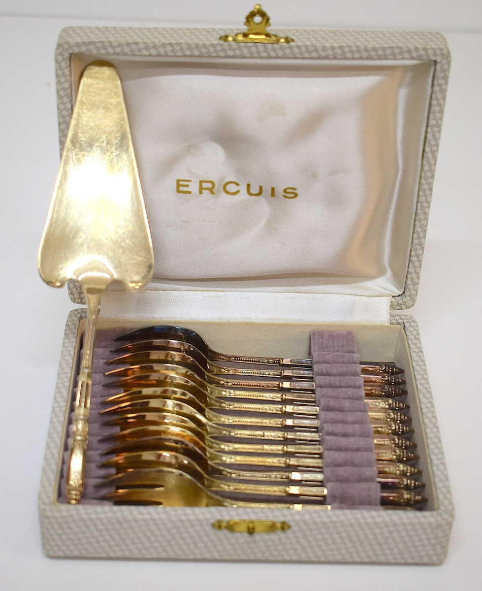 ERCUIS Service Entremet  12 Fourchettes et 1 pelle à tarte métal doré REF1195-photo-3