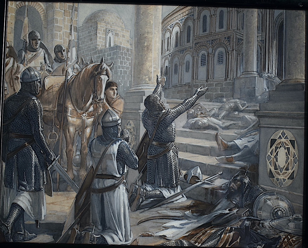 Paire Gouaches moyen âge croisades croisés histoire de l'église XX ème siècle RT1390-photo-3