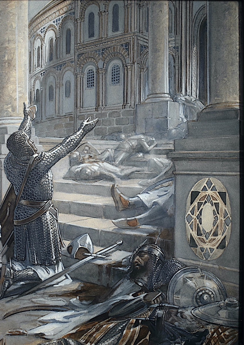 Paire Gouaches moyen âge croisades croisés histoire de l'église XX ème siècle RT1390-photo-5