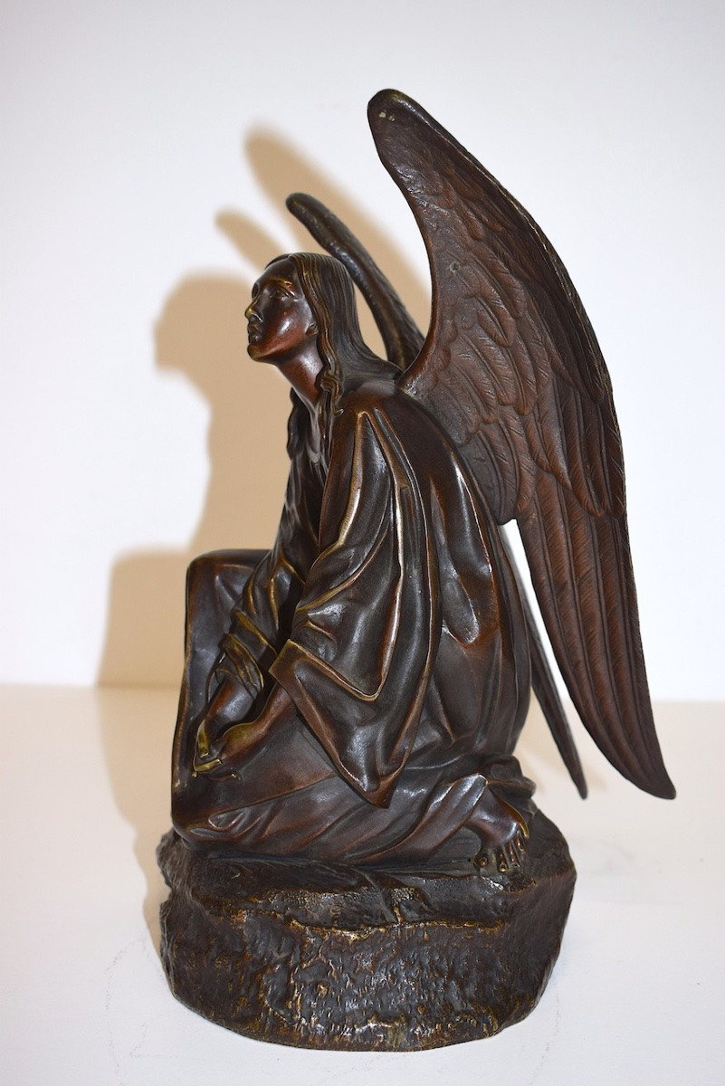  Théodore GECHTER Bronze  ange  Archange en prière début du XIX ème siècle ref1204  -photo-7