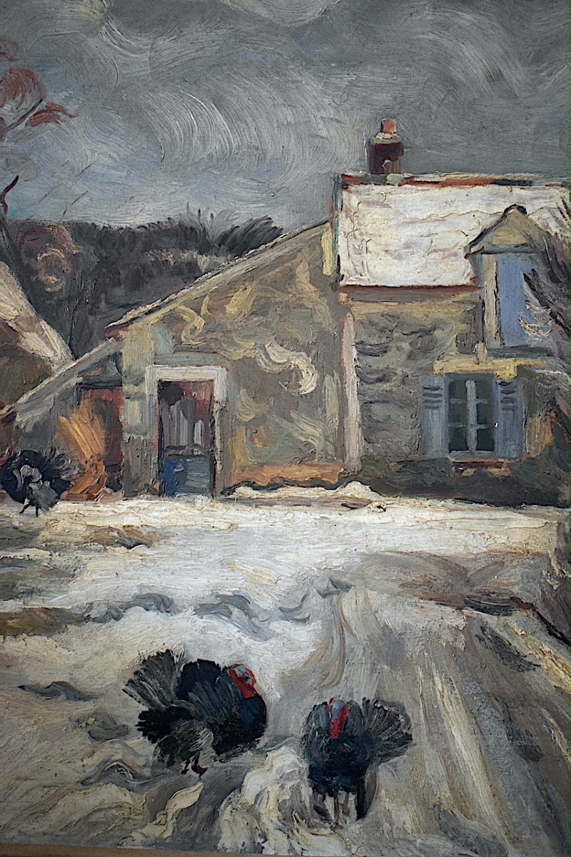 Countryside Landscape With Snow, Signed Jordan, Farmyard, Turkeys, Post-impressionist Rt1396-photo-3