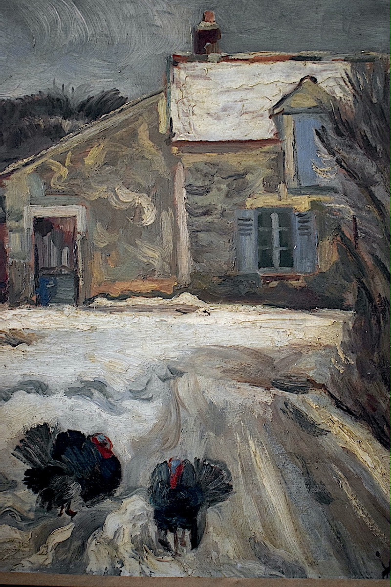 Countryside Landscape With Snow, Signed Jordan, Farmyard, Turkeys, Post-impressionist Rt1396-photo-3