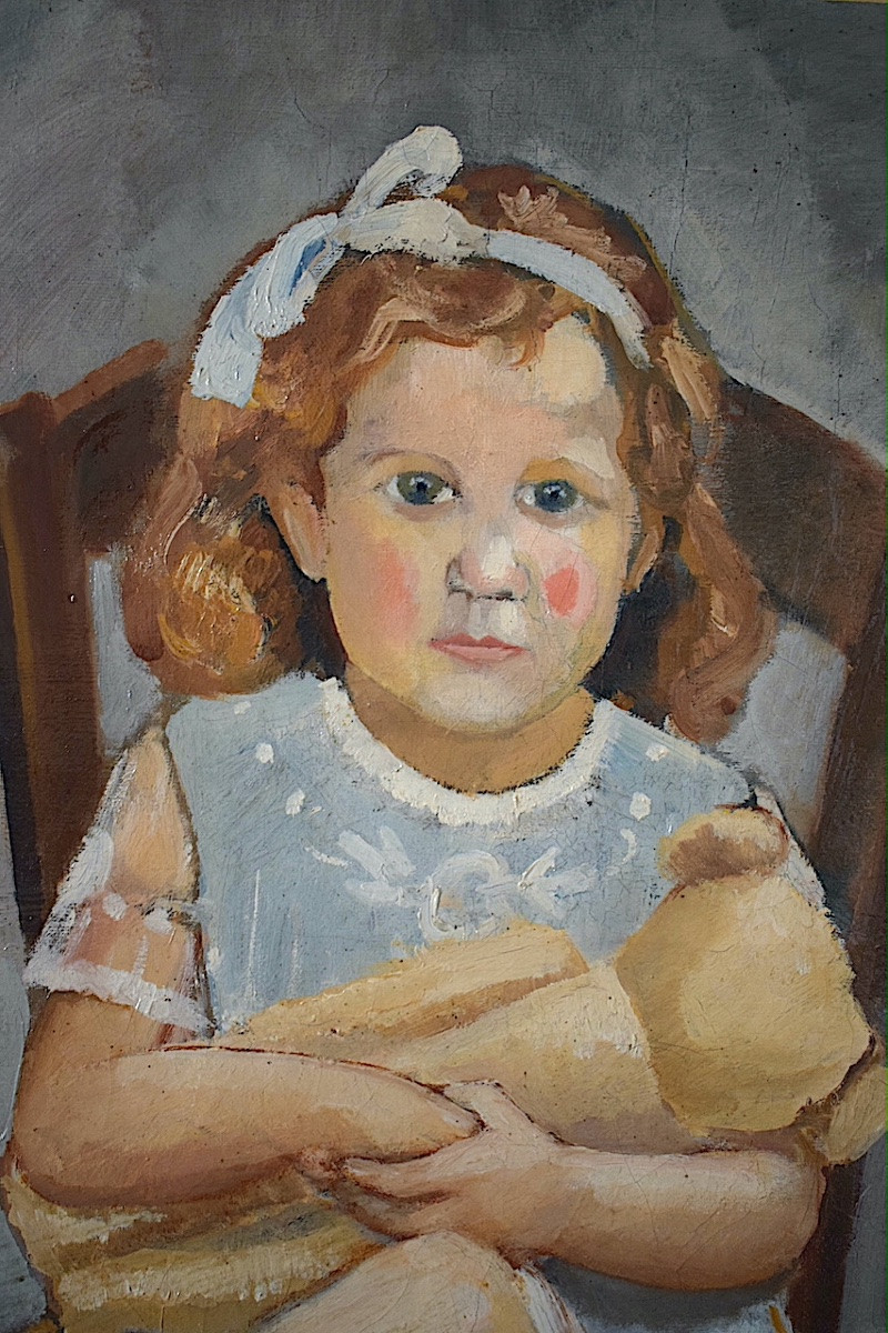 Portrait enfant fillette au nounours signé CAUSSY ou COUSSY daté 1928 RT1399-photo-4