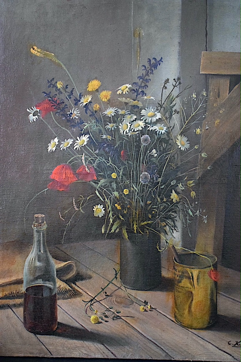 Still Life Bouquet Of Wildflowers Signed C Kuhr 20th Century Rt1401-photo-3