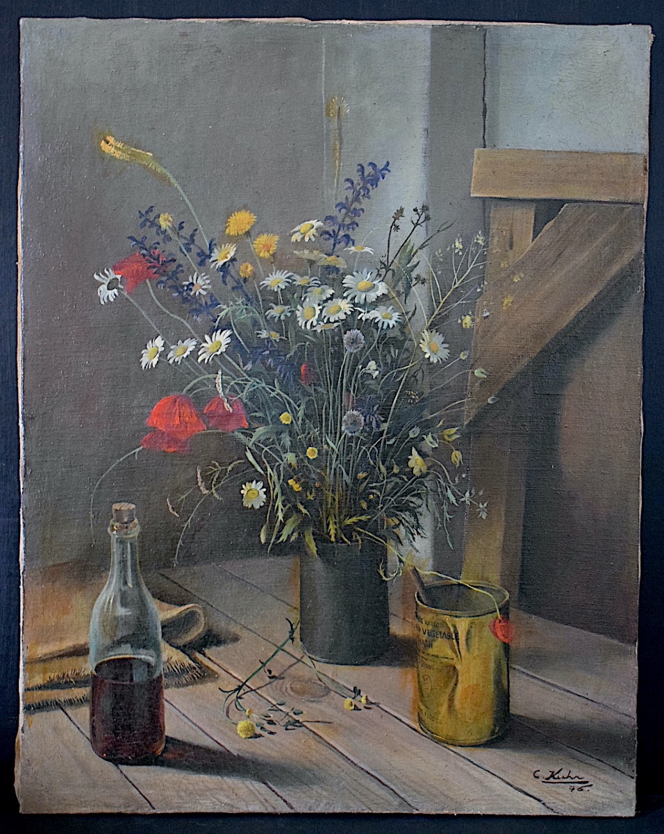Still Life Bouquet Of Wildflowers Signed C Kuhr 20th Century Rt1401