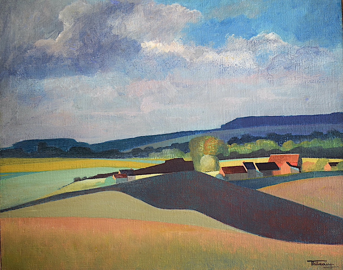 Paysage semi abstrait signé THIBEAUX XX ème siècle RT1402-photo-2