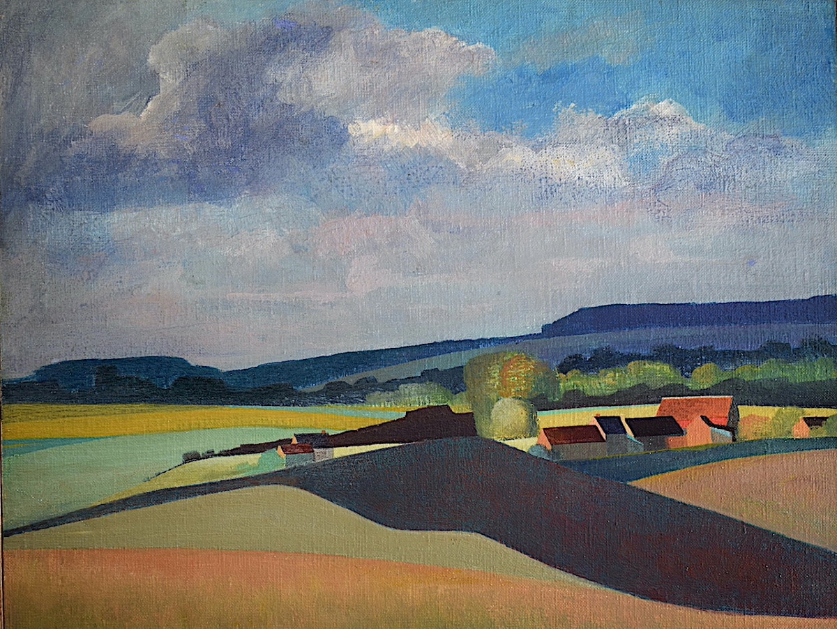 Paysage semi abstrait signé THIBEAUX XX ème siècle RT1402-photo-3