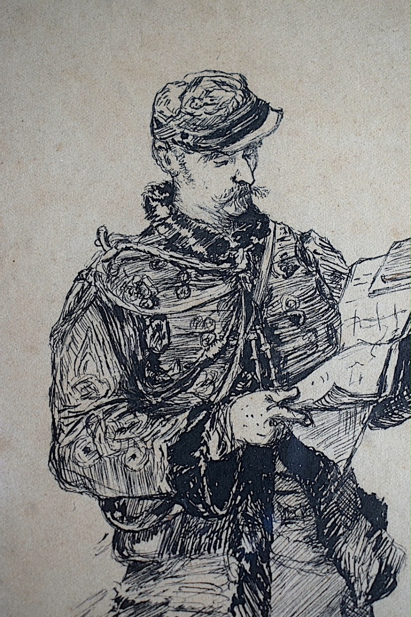 Dessin plume Soldat militaire signé E AUDEBERT ou ALDEBERT daté 1891  XIX ème RT1403-photo-3