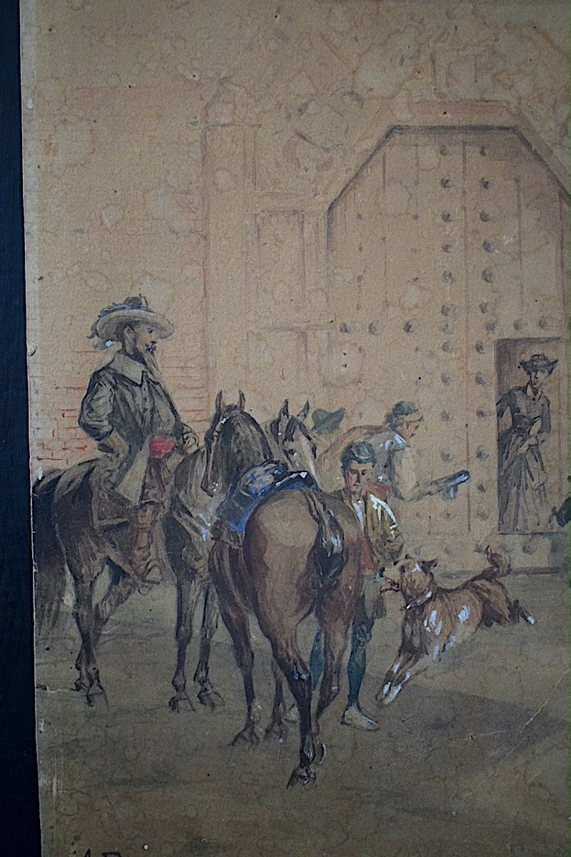 BAUMANN ALPHONSE VICTOR ( 1868-1915) aquarelle école française XIX ème sortie d'église -photo-2