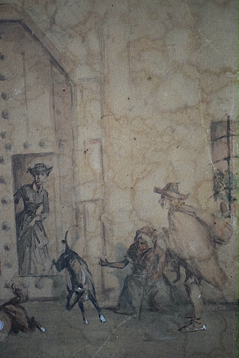 BAUMANN ALPHONSE VICTOR ( 1868-1915) aquarelle école française XIX ème sortie d'église -photo-1