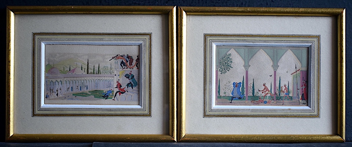 Deux gravures d'illustration persanes orientalistes érotiques  début du XX ème siècle RT1407