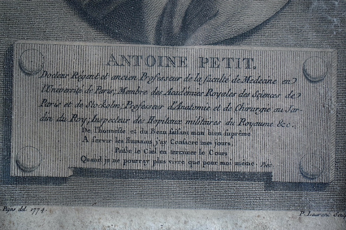 ANDRÉ PUJOS  gravure et cadre   XVIII ème siècle portrait du docteur Antoine Petit RT1408-photo-3