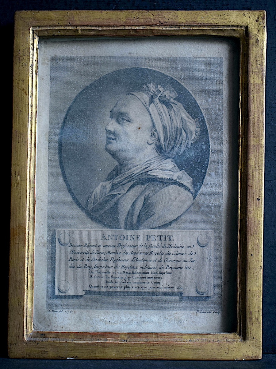 ANDRÉ PUJOS  gravure et cadre   XVIII ème siècle portrait du docteur Antoine Petit RT1408-photo-6