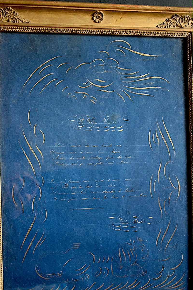 Poem In Gold Ink On Blue Paper "to My Mother" Signed Louise David Early 19th Rt1409-photo-2