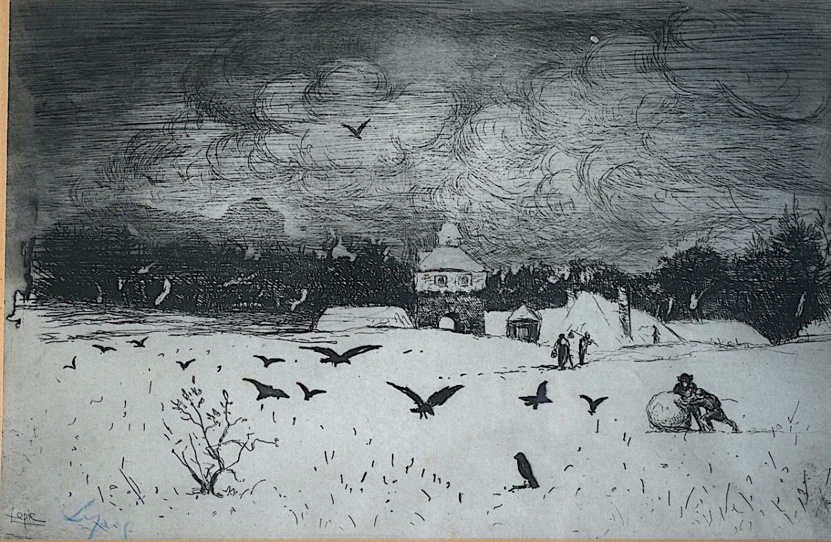 Lepic Ludovic Napoléon, Signed Etching, Animated Snow Landscape, 19th Century, Rt1415-photo-2
