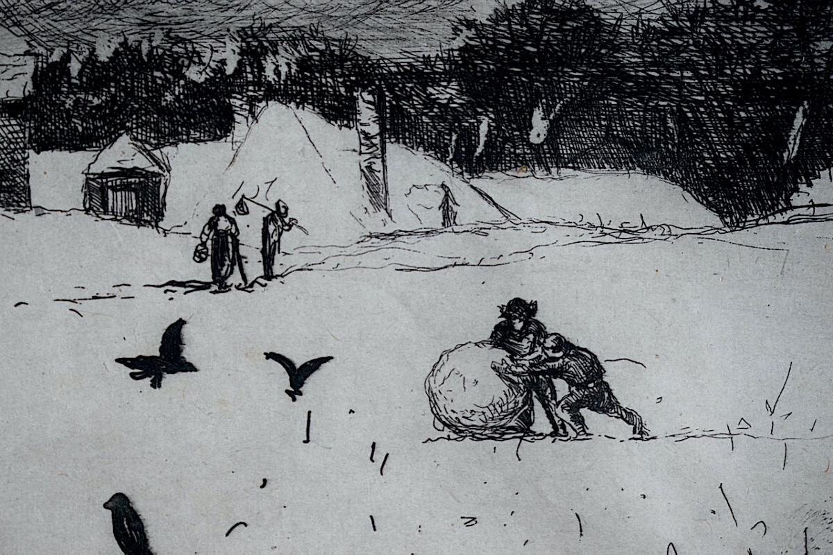 Lepic Ludovic Napoléon, Signed Etching, Animated Snow Landscape, 19th Century, Rt1415-photo-4