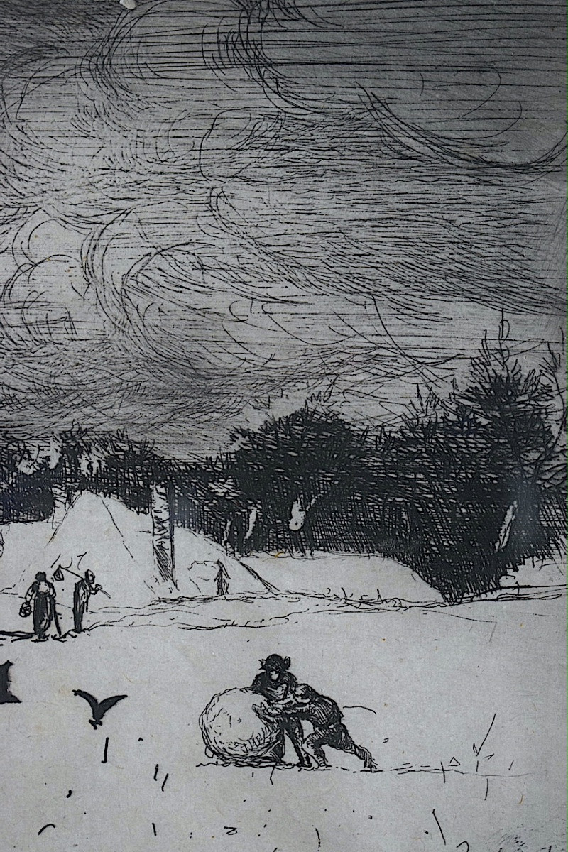 Lepic Ludovic Napoléon, Signed Etching, Animated Snow Landscape, 19th Century, Rt1415-photo-4