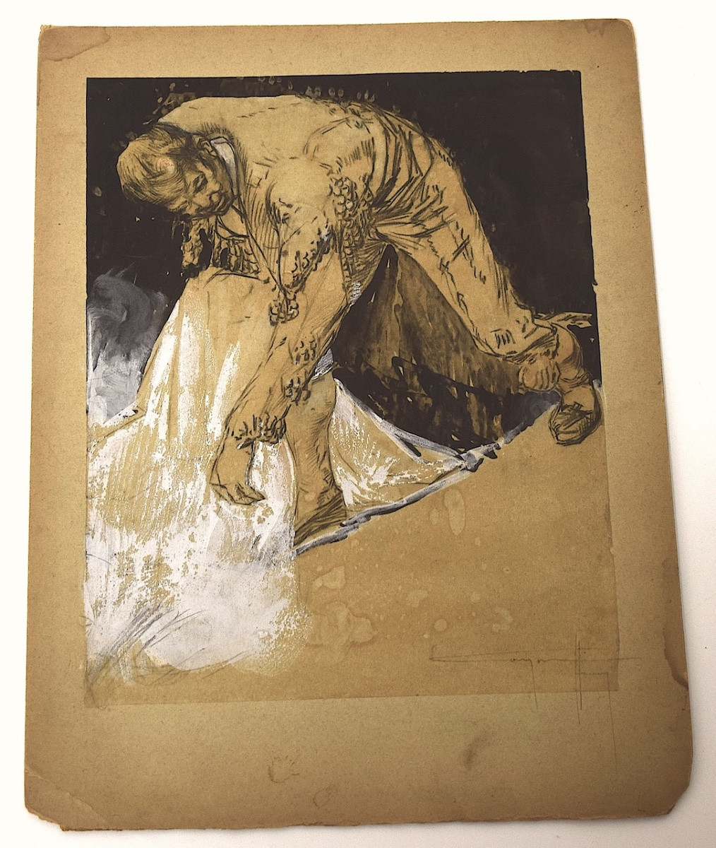 Henry Cayon Pencil Drawing India Ink Gouache Study Of A Toreador Bullfight Tauromachy Rm04-photo-2