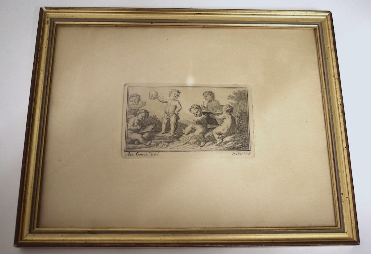 Deux gravures miniatures  putti et enfants faunes signées ANT . GONZ         RM06-photo-3