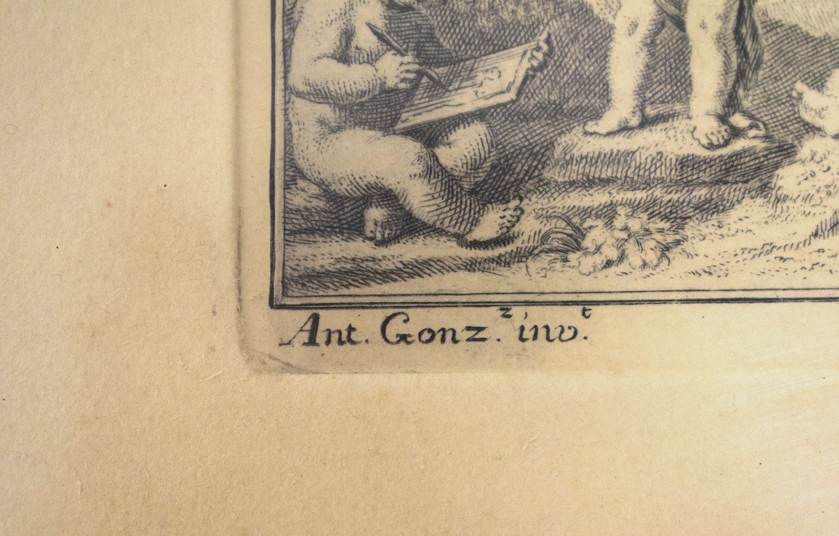Deux gravures miniatures  putti et enfants faunes signées ANT . GONZ         RM06-photo-2