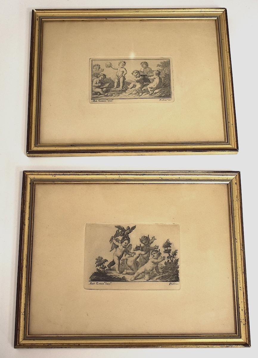 Deux gravures miniatures  putti et enfants faunes signées ANT . GONZ         RM06