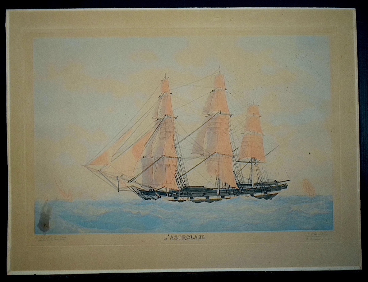 Color Lithograph By J. Pheulpin, "the Astrolabe" After François Roux, 20th Century, Rt1421