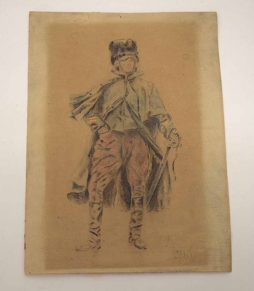 Drawing Of A 19th-century Grenadier Soldier. Signature To Be Identified. Rm03