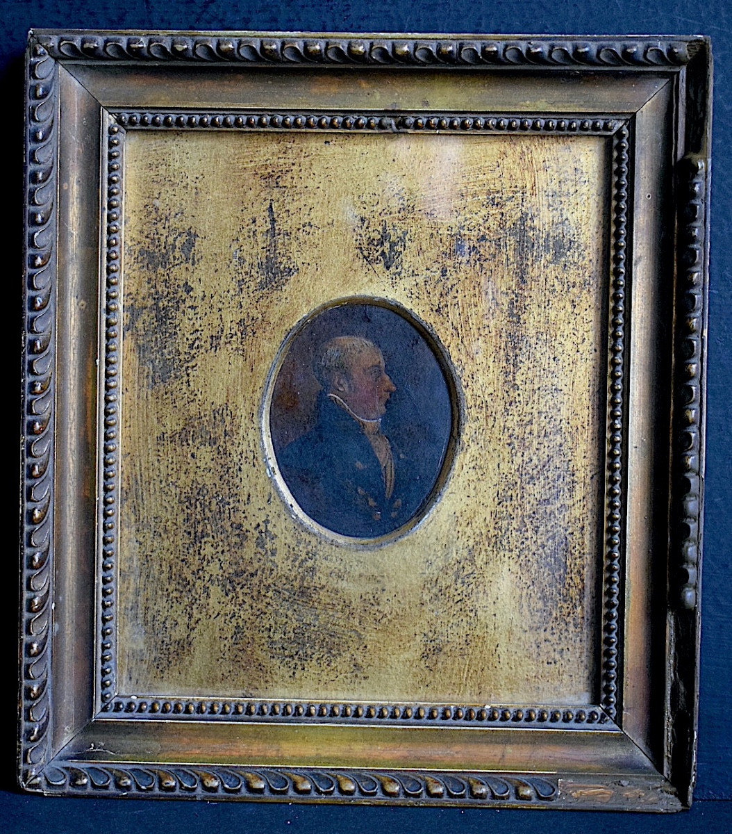 Portrait miniature homme de profil  XIX ème siècle RT1423