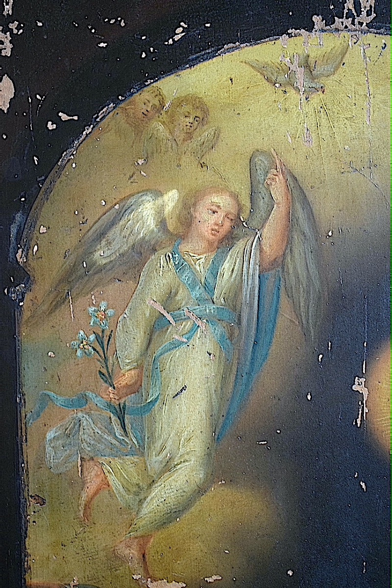 Russian Icon On Wood, The Annunciation, Angel Gabriel, Virgin Mary, Early 19th Century, Rt1424-photo-3